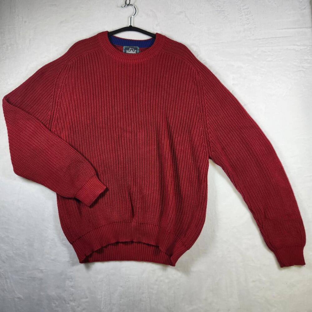 Vtg Woolrich Sweater Mens L Red Cotton Knit Pullover Santa Fe Red USA Outdoor